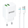BWOO Ładowarka sieciowa 2x USB 2,4A 12W + kabel USB-C 100cm BIAŁA