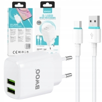 BWOO Ładowarka sieciowa 2x USB 2,4A 12W + kabel USB-C 100cm BIAŁA BWOO Ładowarka sieciowa 2x USB 2,4A 12W + kabel USB-C 100cm BIAŁA