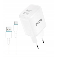 BWOO Ładowarka sieciowa 2x USB 2,4A 12W + kabel USB-C 100cm BIAŁA BWOO Ładowarka sieciowa 2x USB 2,4A 12W + kabel USB-C 100cm BIAŁA