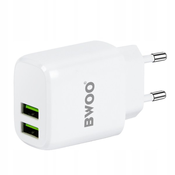 BWOO Ładowarka sieciowa 2x USB 2,4A 12W + kabel USB-C 100cm BIAŁA