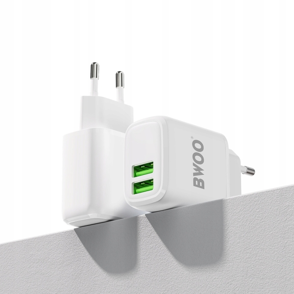 BWOO Ładowarka sieciowa 2x USB 2,4A 12W + kabel USB-C 100cm BIAŁA