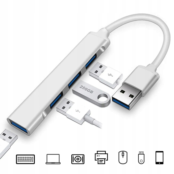 HUB rozdzielacz portu USB 4 porty 4 w 1 aluminiowy idealny do laptopa