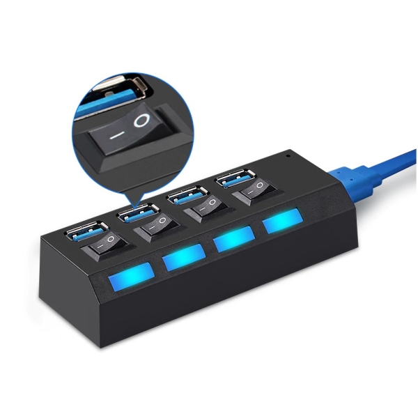 HUB USB 3.0 4 porty włączniki / wyłączniki portów podświetlenie