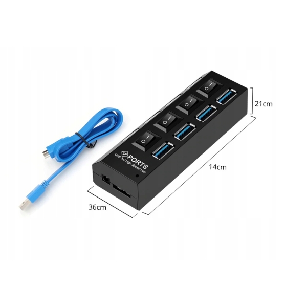 HUB USB 3.0 4 porty włączniki / wyłączniki portów podświetlenie