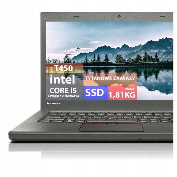 laptop Lenovo ThinkPad T450 i5-5300U 8GB RAM Szybki Dysk SSD 120GB Win10